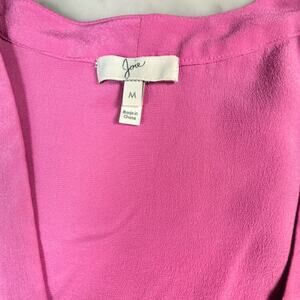 🌸 Joie 100% Silk Popover Blouse – Pink, V-Neck, Balloon Sleeve – Size M